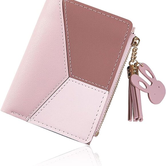 Accessories - Women Leather Zipper Wallet Pink with Coin Bag Multifunctional Bifold